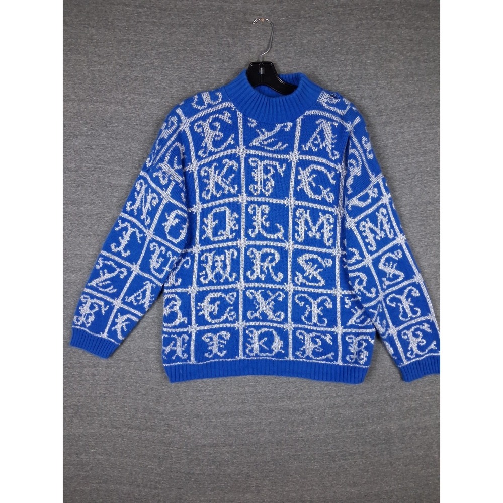 Adele Womens Sweater Large Blue Silver Metallic Vtg‎ Letters Holiday 90s 80s